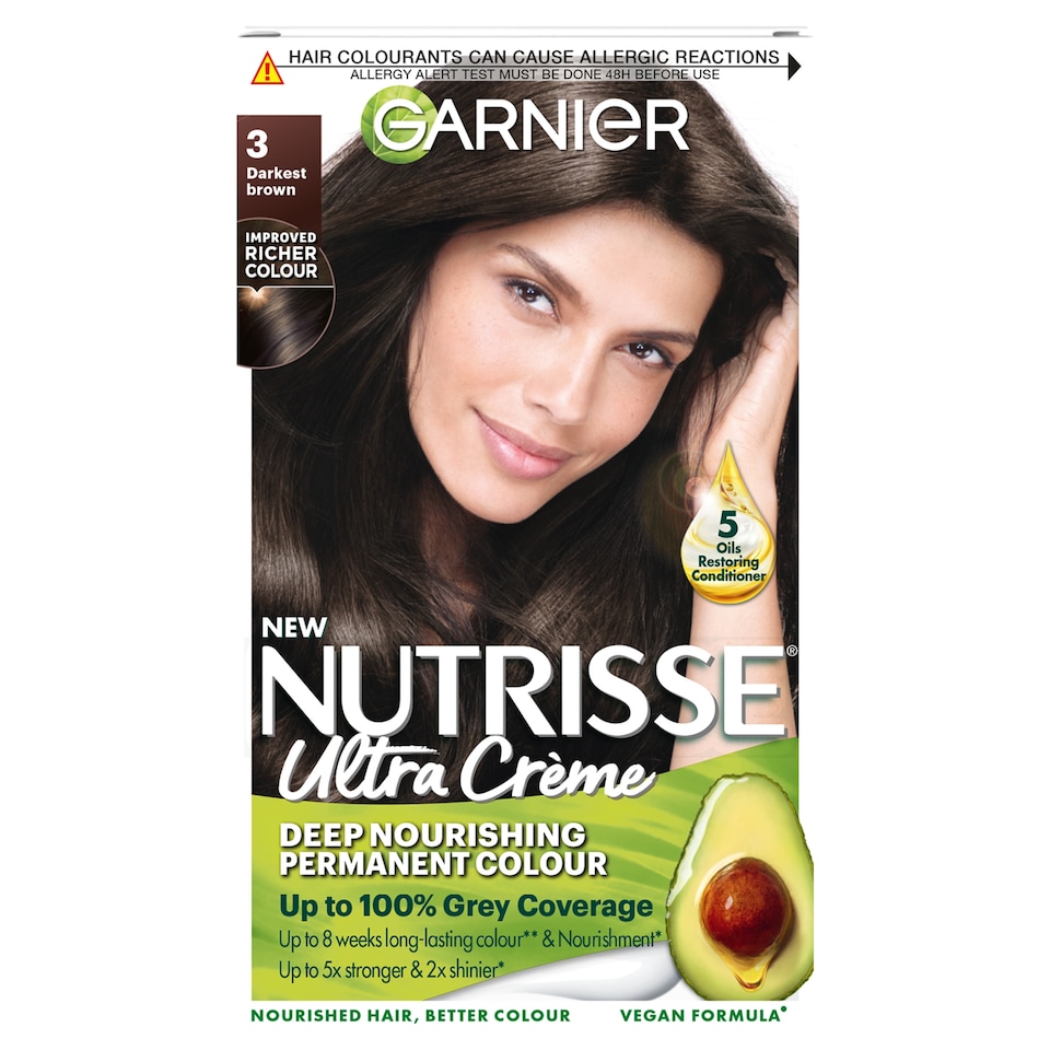 image 1 of Garnier Nutrisse 3 Darkest Brown Permanent Hair Dye