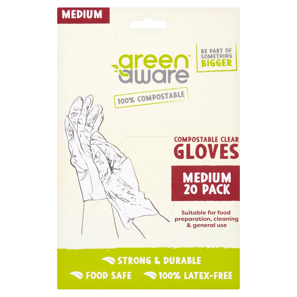 Green Aware C/Postable Clear Gloves Medium 20 Pack