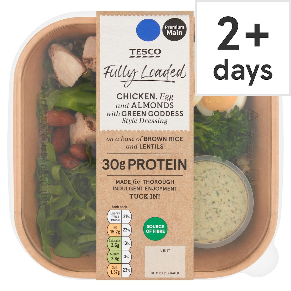 Tesco Fully Loaded Chicken, Egg & Almond with Green Goddess Style Dressing 320g