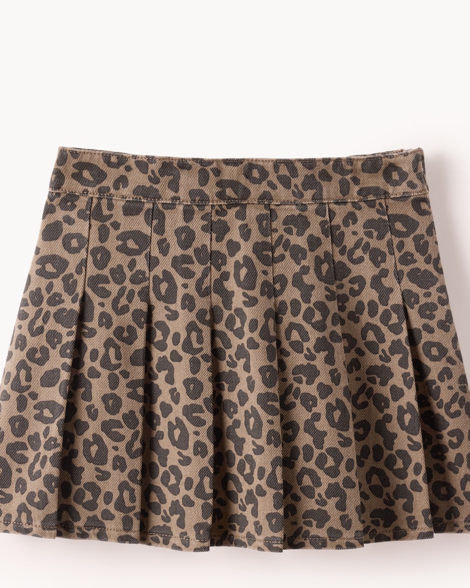 image 1 of F&F Girls Pure Cotton Leopard Print Pleated Skirt in Multi Brown