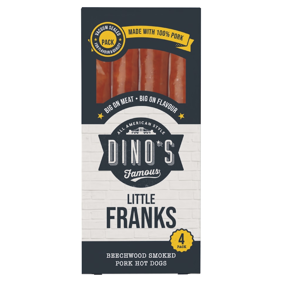 Dino's Famous Original Little Franks Beechwood Smoked Pork Hot Dogs 160G