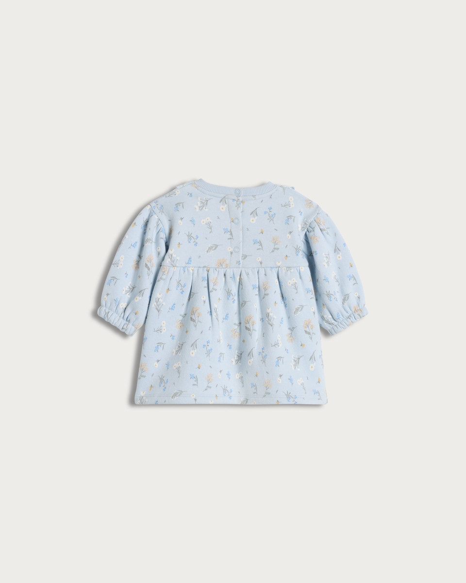 image 1 of F&F Baby Cotton Rich Floral Print Sweat Dress in Blue