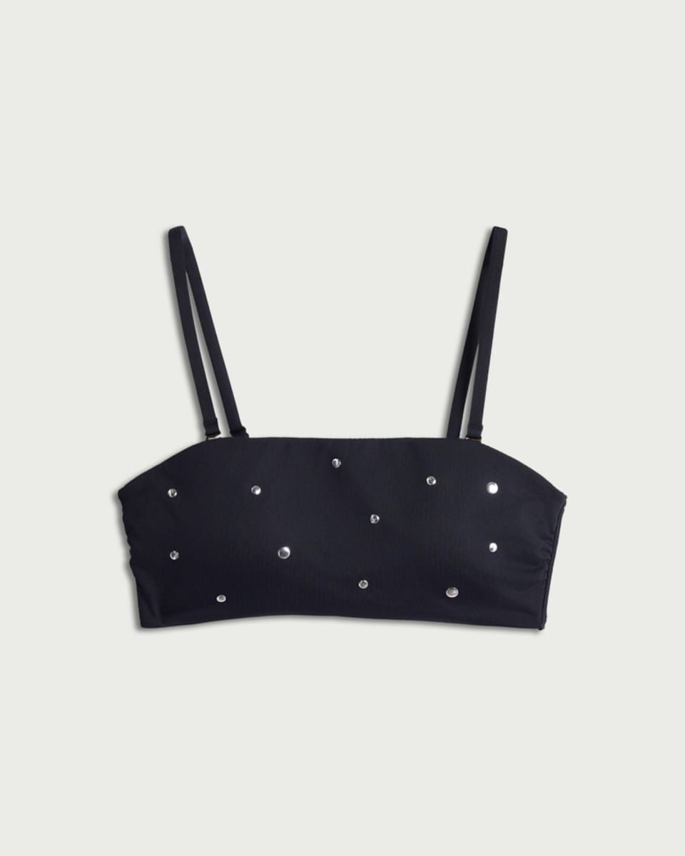 image 1 of F&F Embellished Bandeau Bikini Top in Black