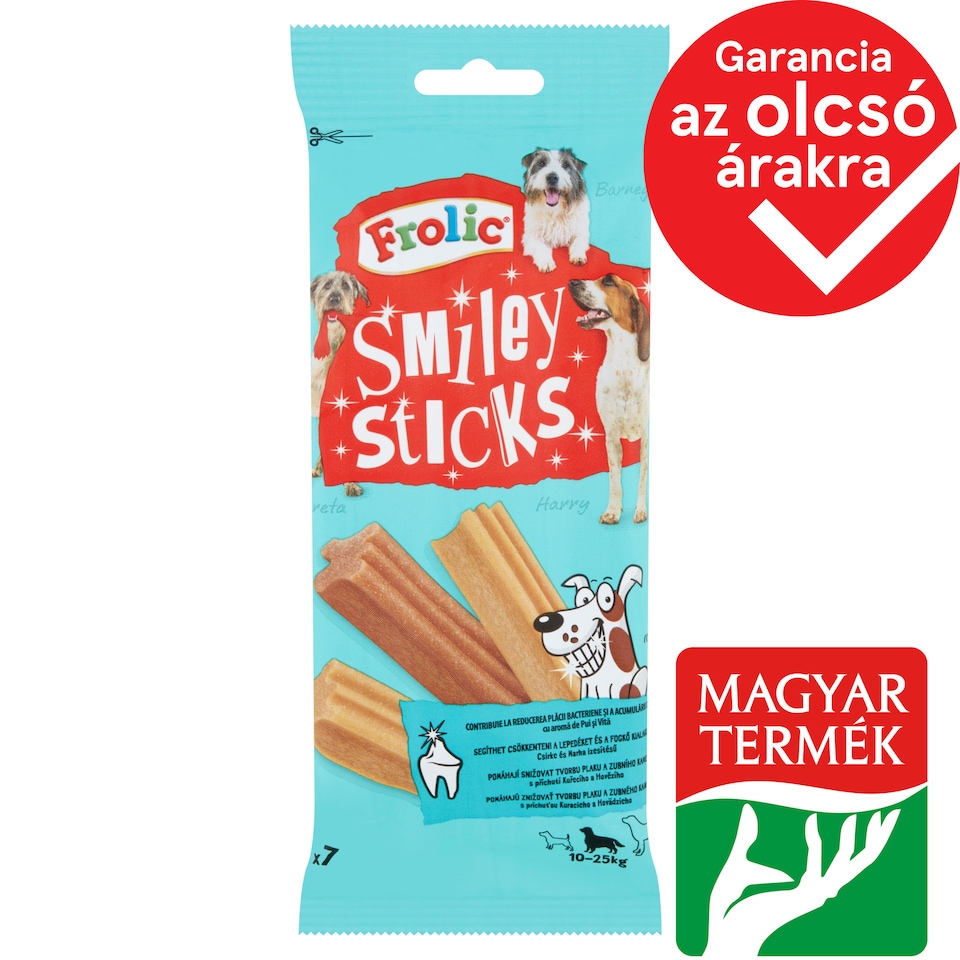 Frolic Smiley Sticks csirke és marha ízesítésű kiegészítő eledel 4 hónapnál idősebb kutyáknak 175 g