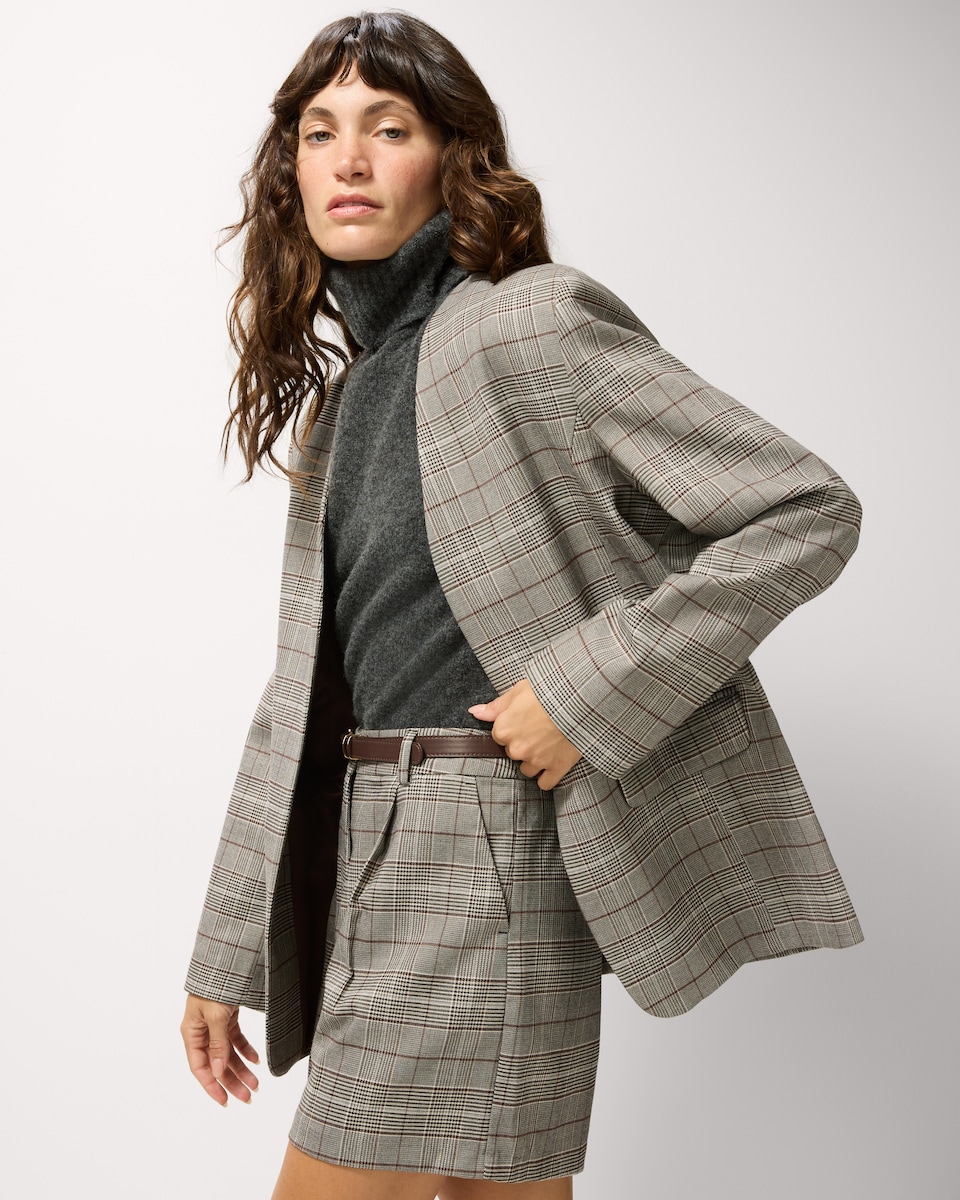 image 1 of F&F Checked Collarless Co-ord Blazer in Multi Brown
