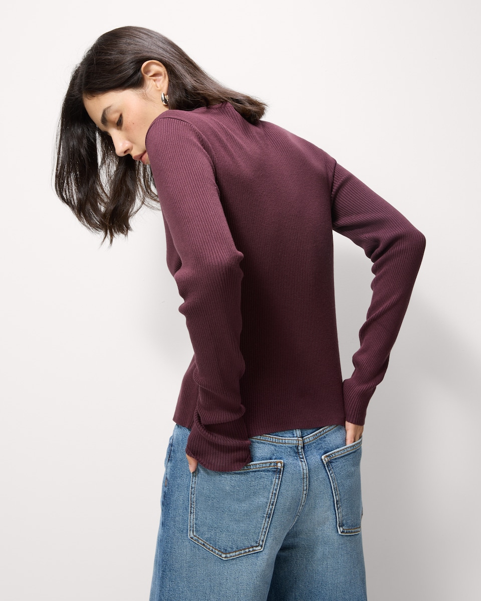 image 1 of F&F Ribbed Button Up Cardigan in Burgundy