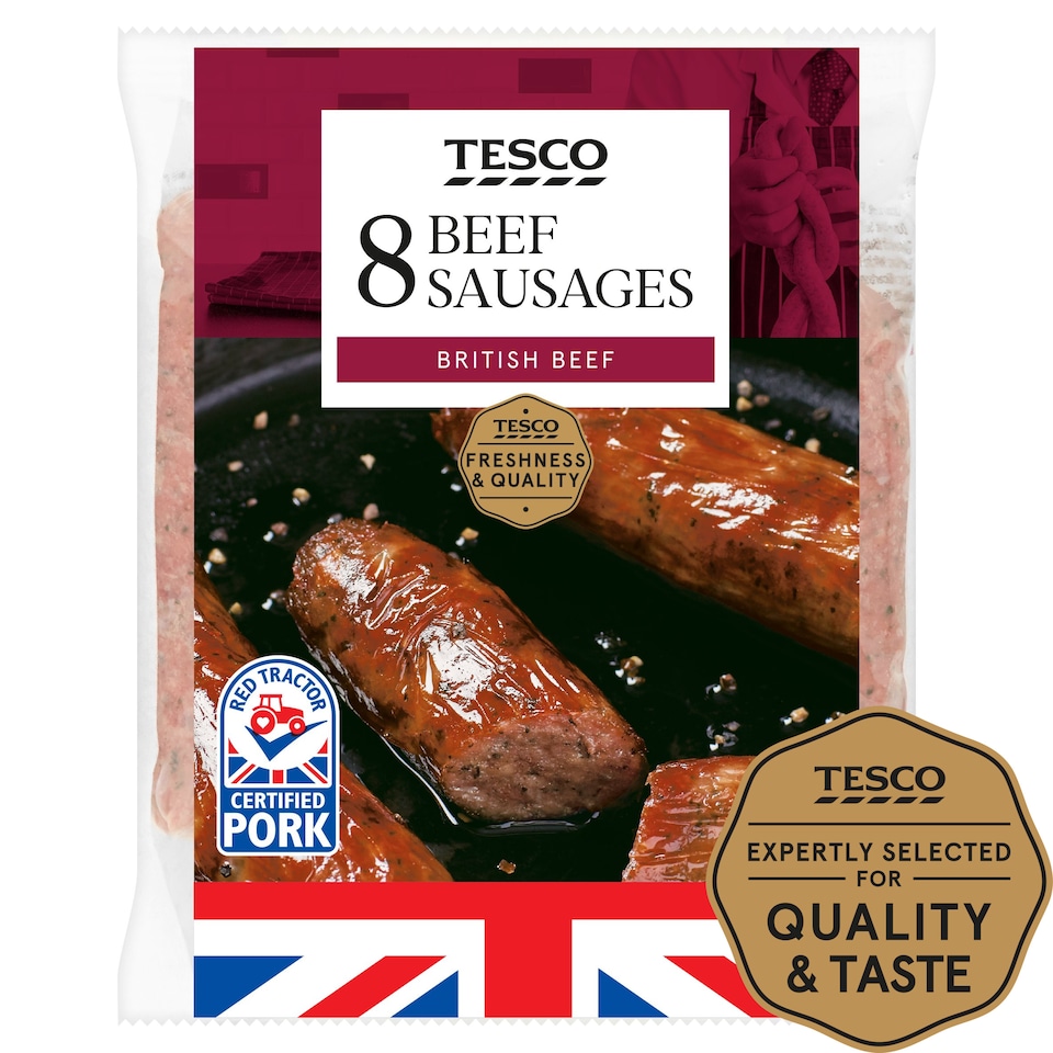 Tesco British Beef Sausages 8 Pack 454G Tesco Groceries