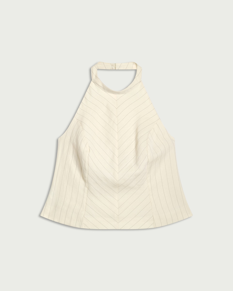 image 1 of The F&F Edit Striped Halter Neck Co-ord Top in Ecru