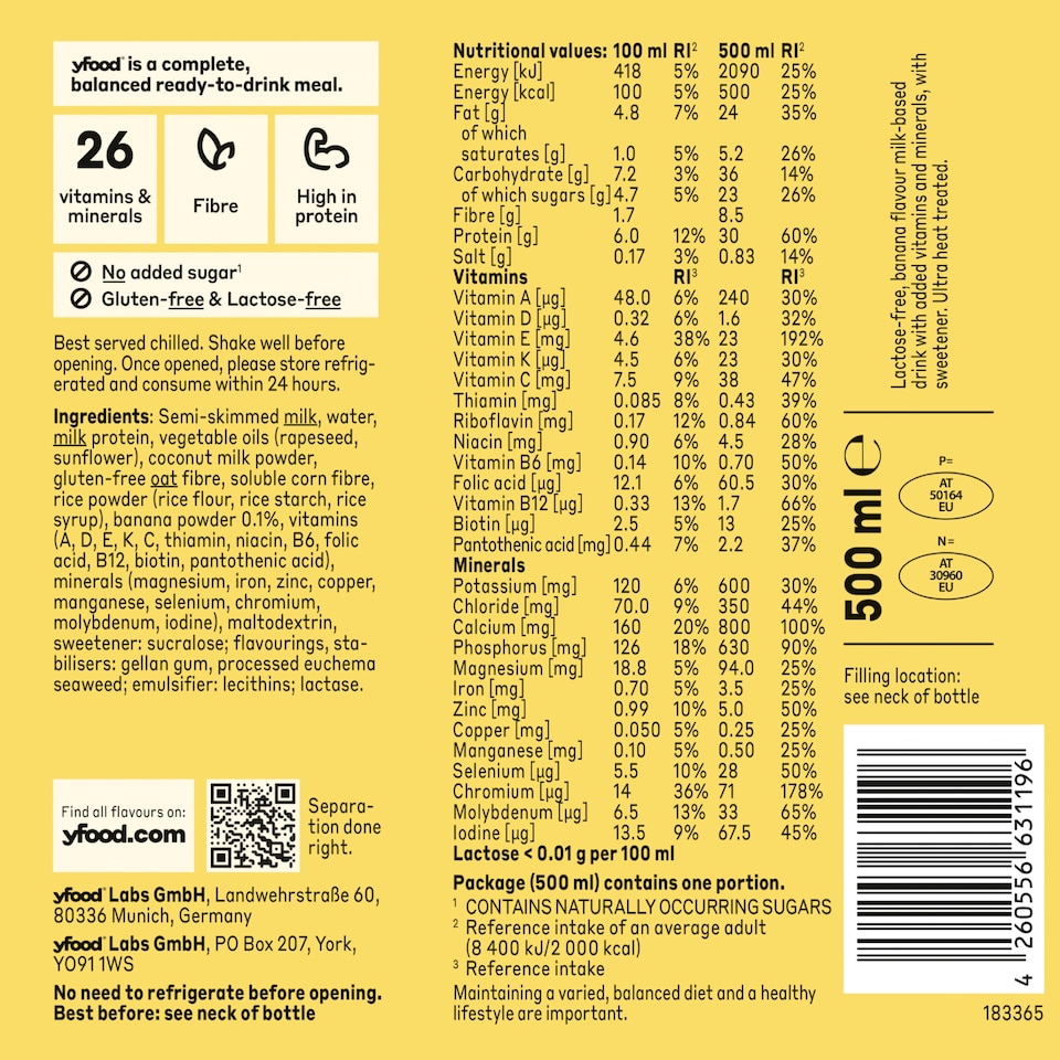 image 1 of yfood Ready to Drink Complete Meal Happy Banana 500ml