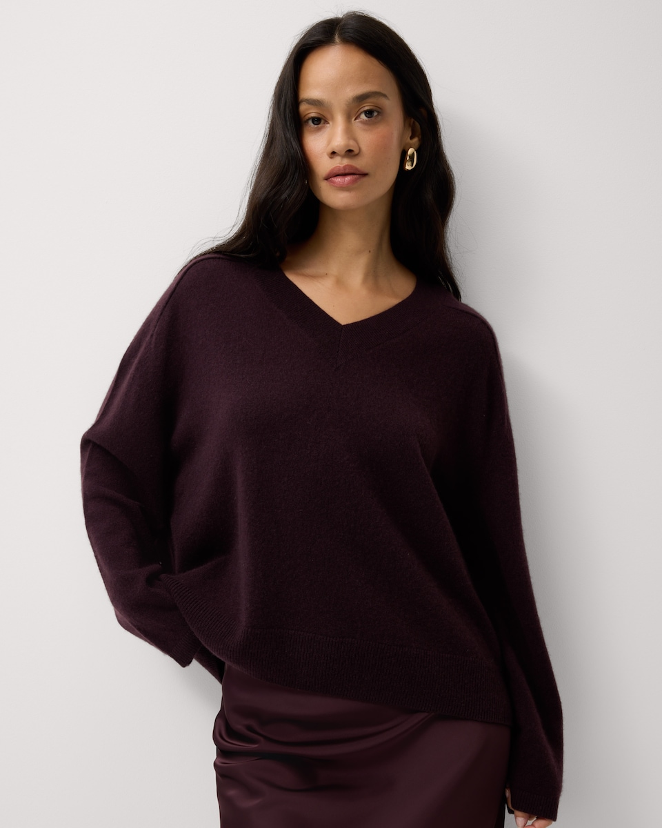 image 1 of F&F Pure Cashmere V Neck Jumper in Burgundy
