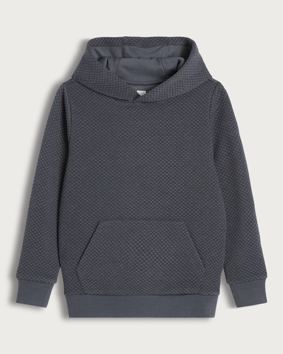 F&F Boys Diamond Textured Kangaroo Pocket Hoodie in Grey