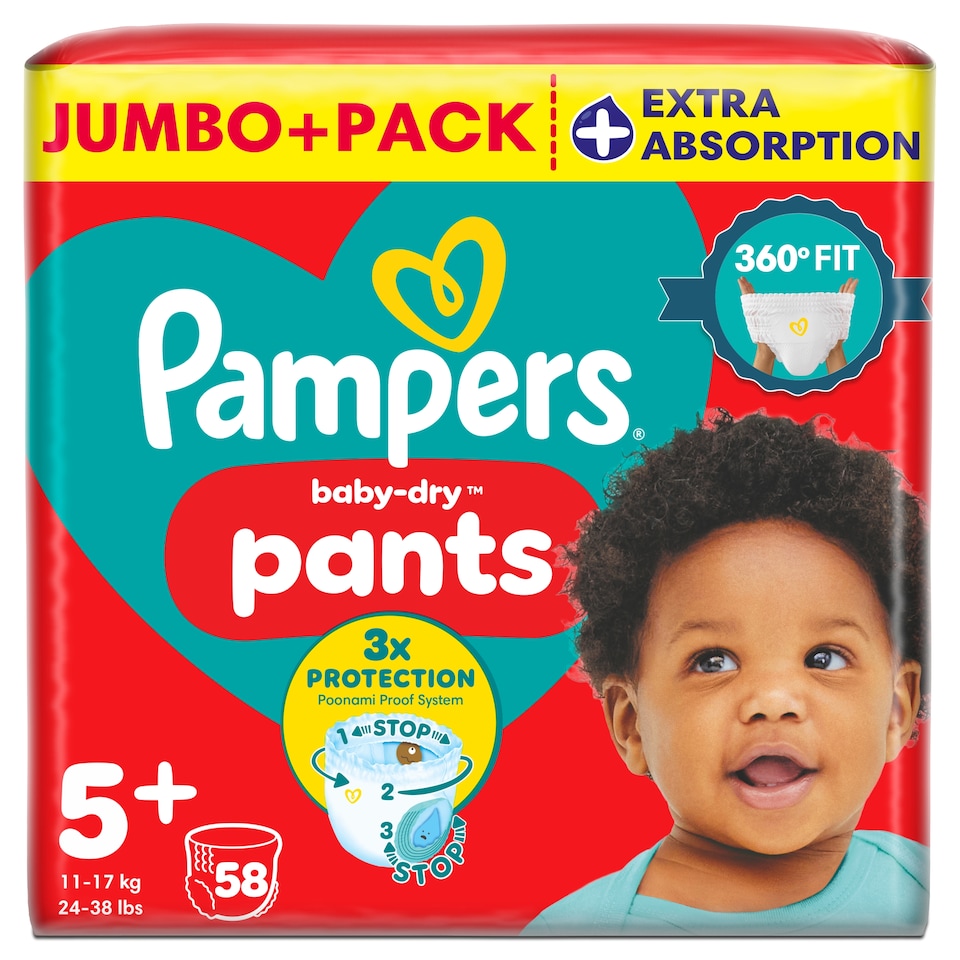 image 1 of Pampers Baby-Dry Nappy Pants Size 5+ Jumbo+ Pack 58 Pack