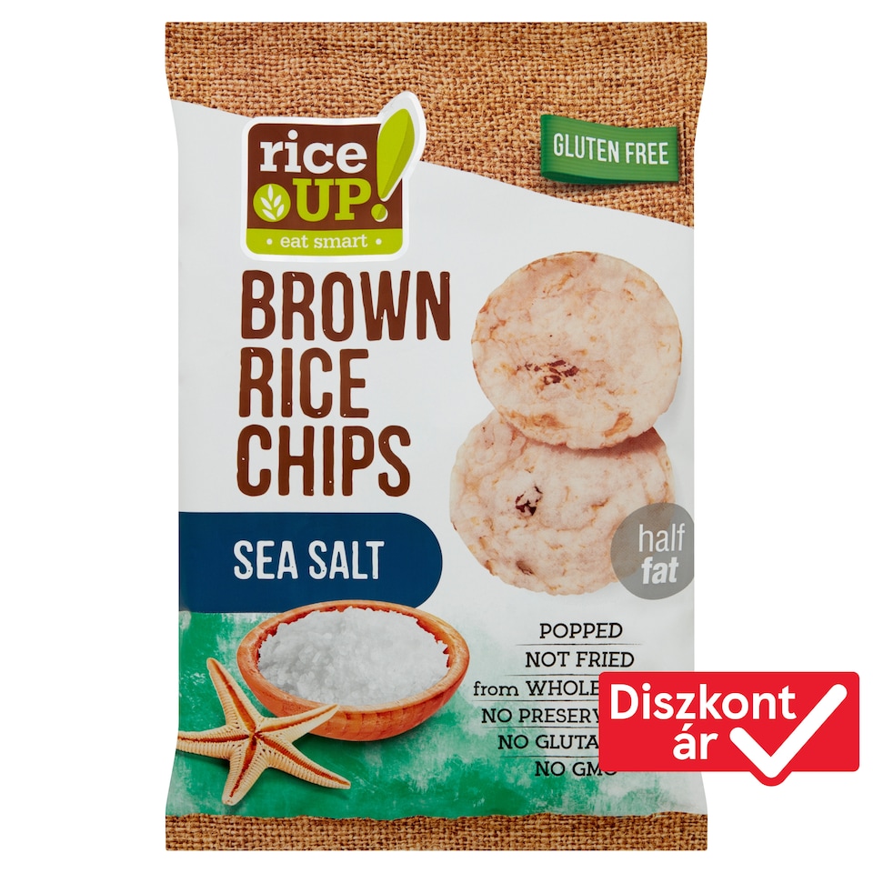 RiceUp! Eat Smart teljes kiőrlésű barna rizs chips tengeri sóval 60 g  1. kép
