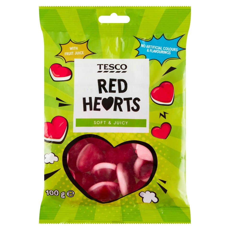 Tesco Red Hearts Jelly Candies with Fruit Flavors 100 g