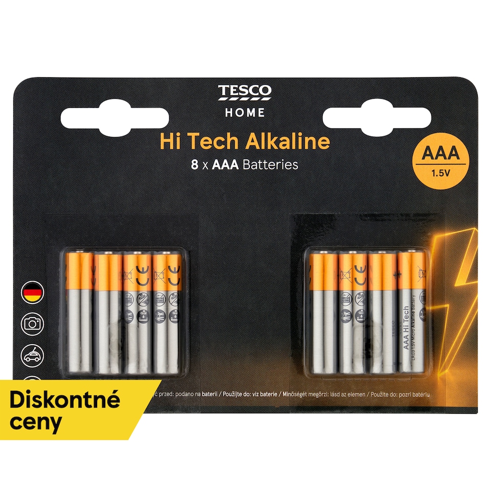 Tesco Home Hi Tech Alkaline Batteries AAA 8 pcs