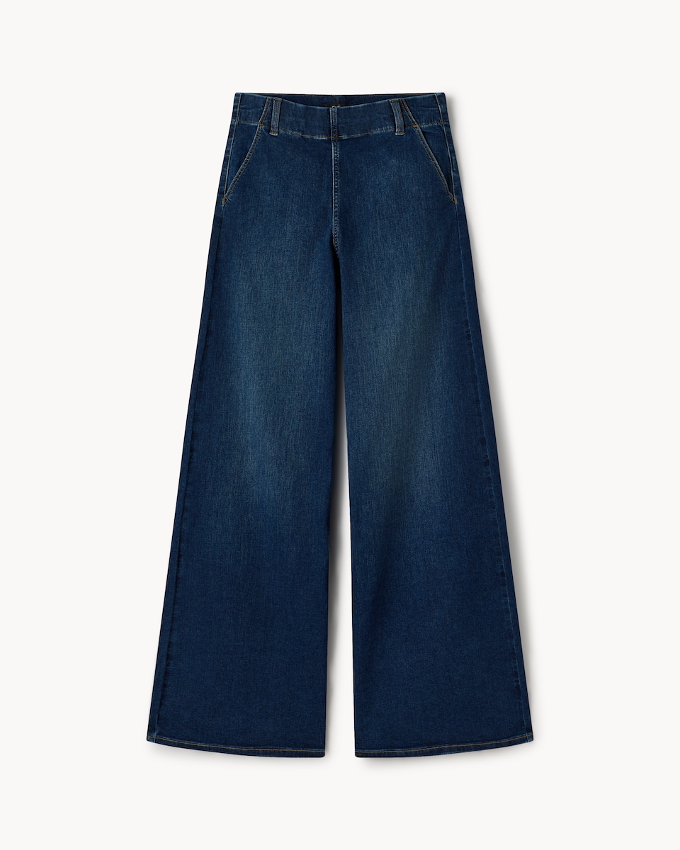 image 1 of F&F High Rise Pull On Wide Leg Jeans in Navy