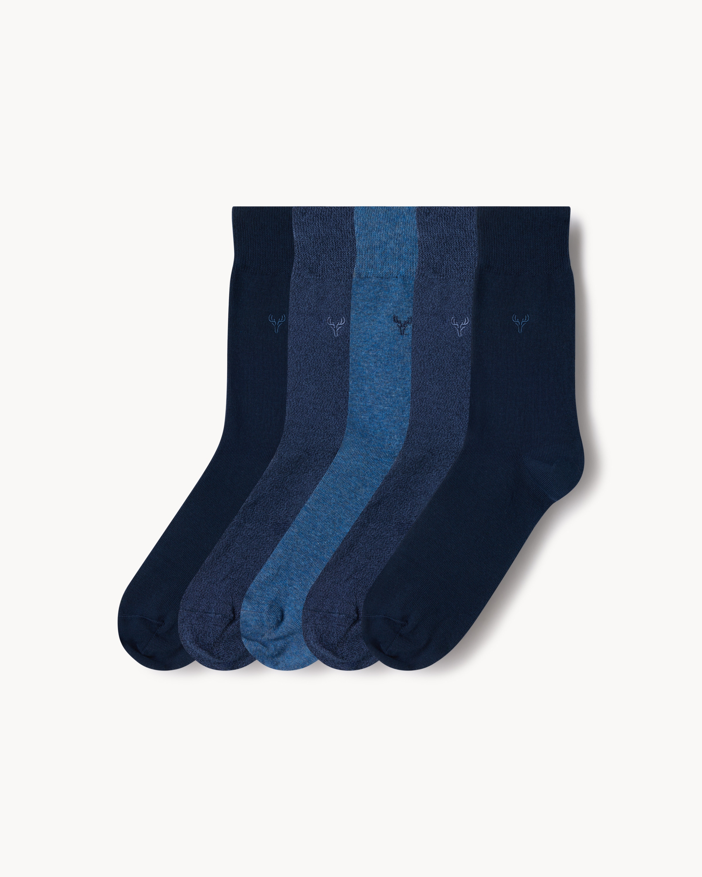 F&F 5-Pack Cotton Blend Stag Ankle Socks in Navy, Small-Medium 6-8.5