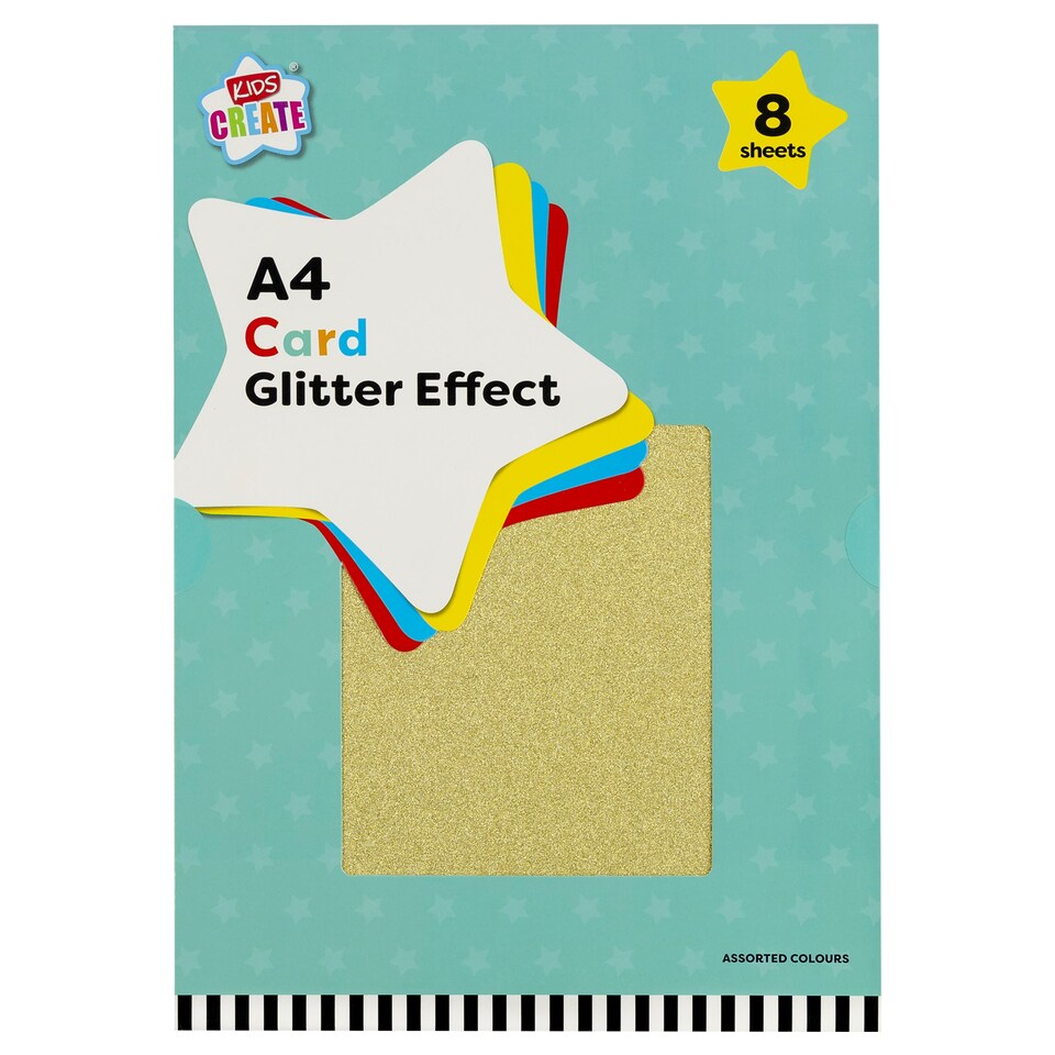 KIDS CREATE GLITTER EFFECT CARD A4 (8 PACK)
