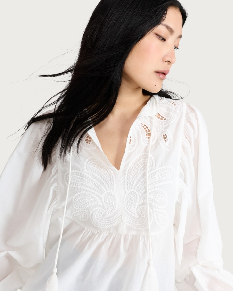 image 1 of The F&F Edit Pure Cotton Embroidered Blouse in Cream