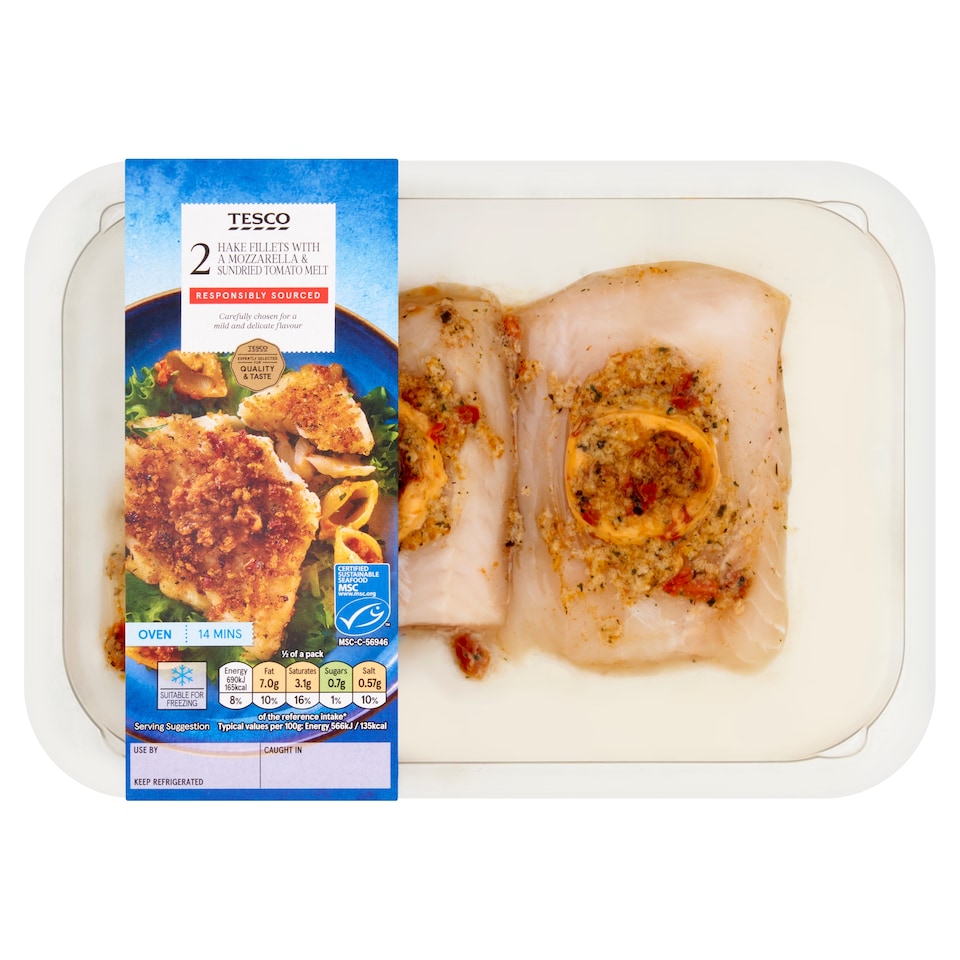 Hake with Mozzerella, Sundried Tomato melt with crumb 250G