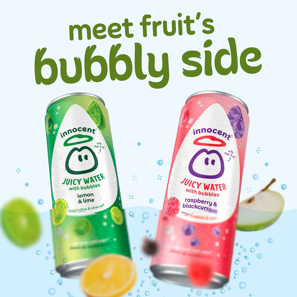 image 1 of Innocent Juicy Water with Bubbles Raspberry & Blackcurrant Juice Drink 330ml