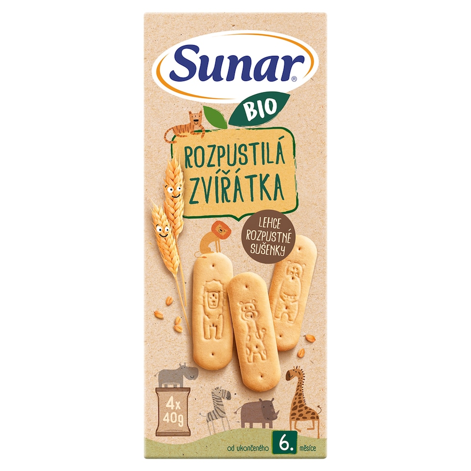 image 1 of Sunar Organic Souble Animals, Biscuits with Vanilla Flavour 4 x 40g (160g)