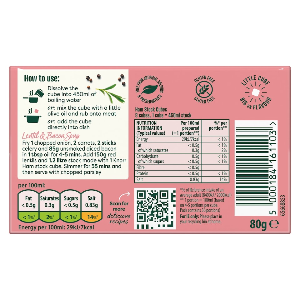 image 1 of Knorr Ham Stock Cubes 8 x 10g