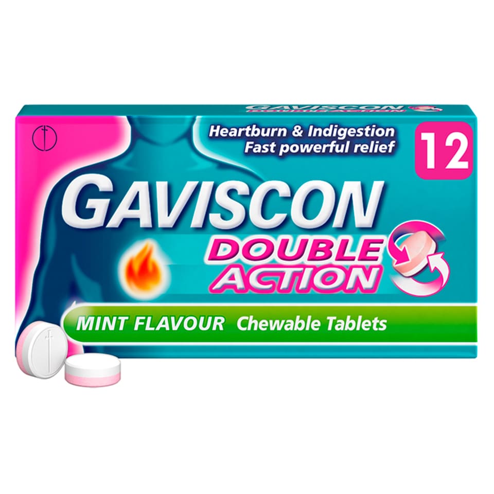 image 1 of Gaviscon Double Action Mint Heartburn & Indigestion Chewable Tablets 12s