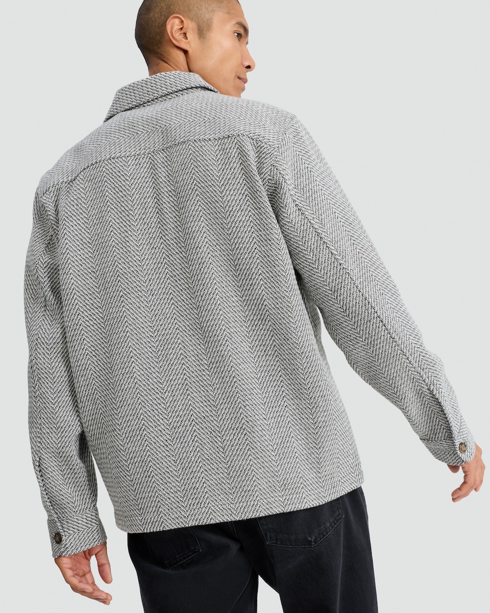 image 1 of F&F Herringbone Button Up Overshirt in Grey