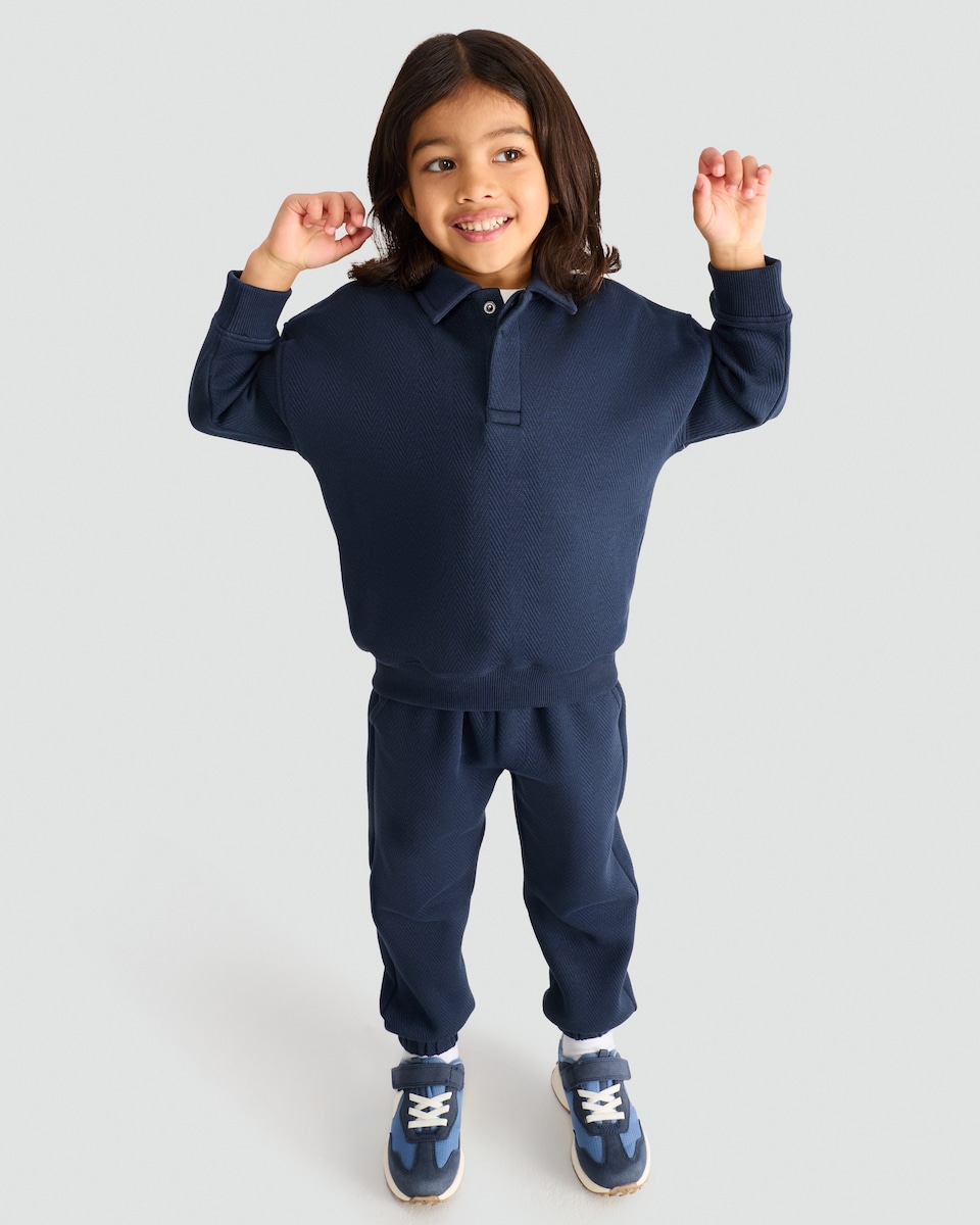 image 1 of F&F Boys 2-Piece Cotton Rich Polo Sweatshirt and Joggers Set in Brown