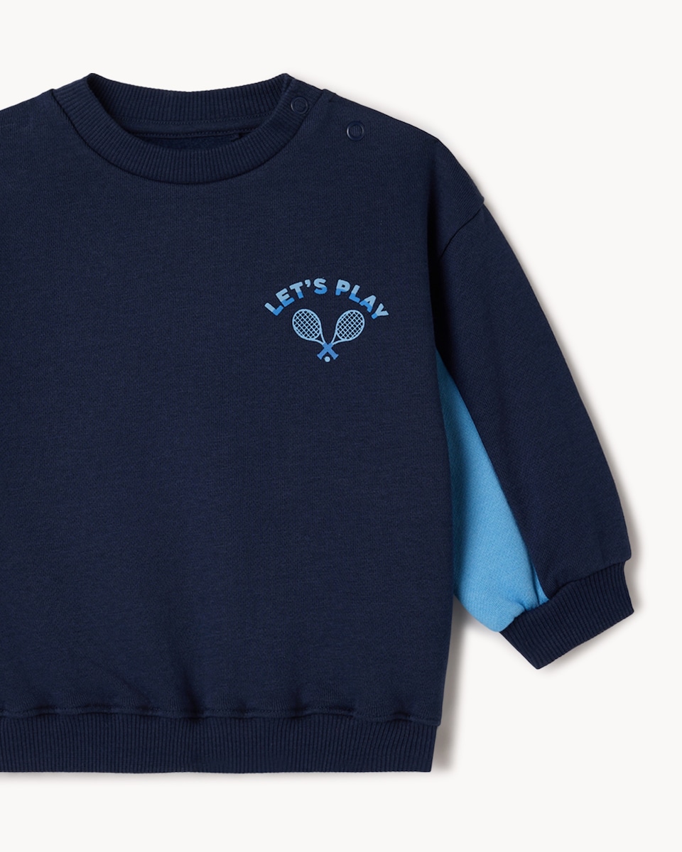 image 1 of F&F Baby 2-Piece Cotton Rich Let's Play Sweatshirt & Jogger Set in Navy