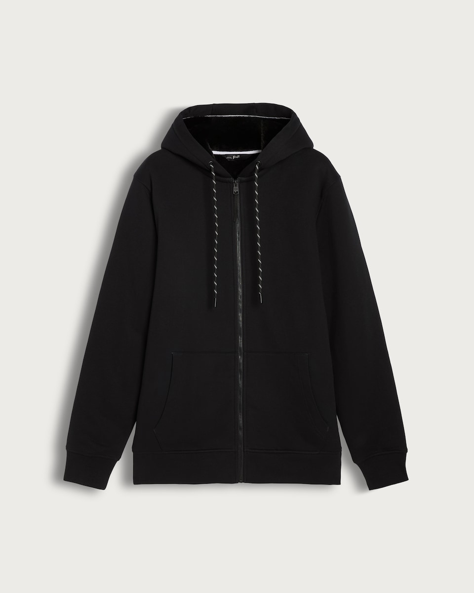 F&F Cotton Rich Faux Fur Lined Zip Up Hoodie in Black