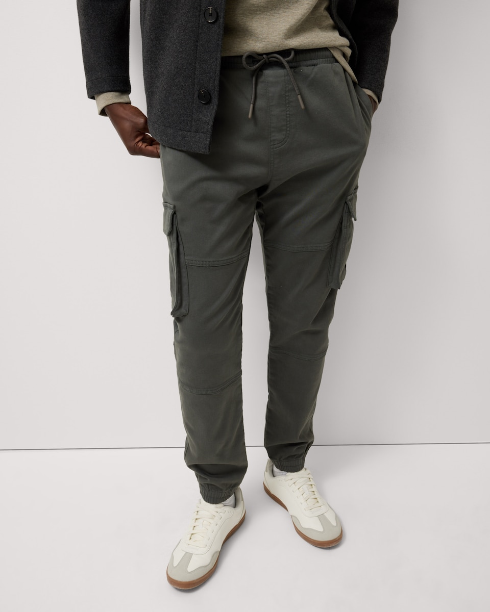 image 1 of F&F Cotton Rich Knitted Cargo Trousers in Khaki