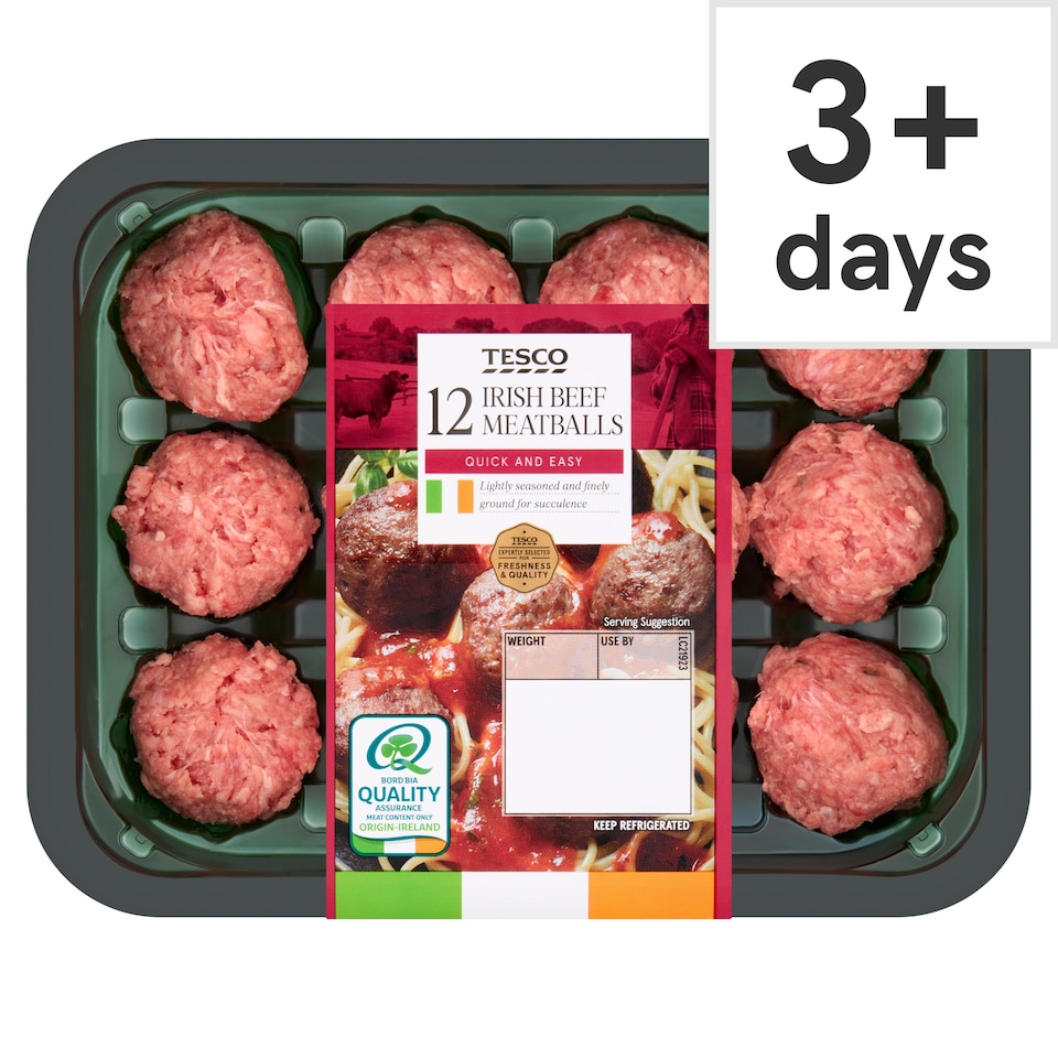 Tesco Irish Reduced Fat Beef Meatballs 349G