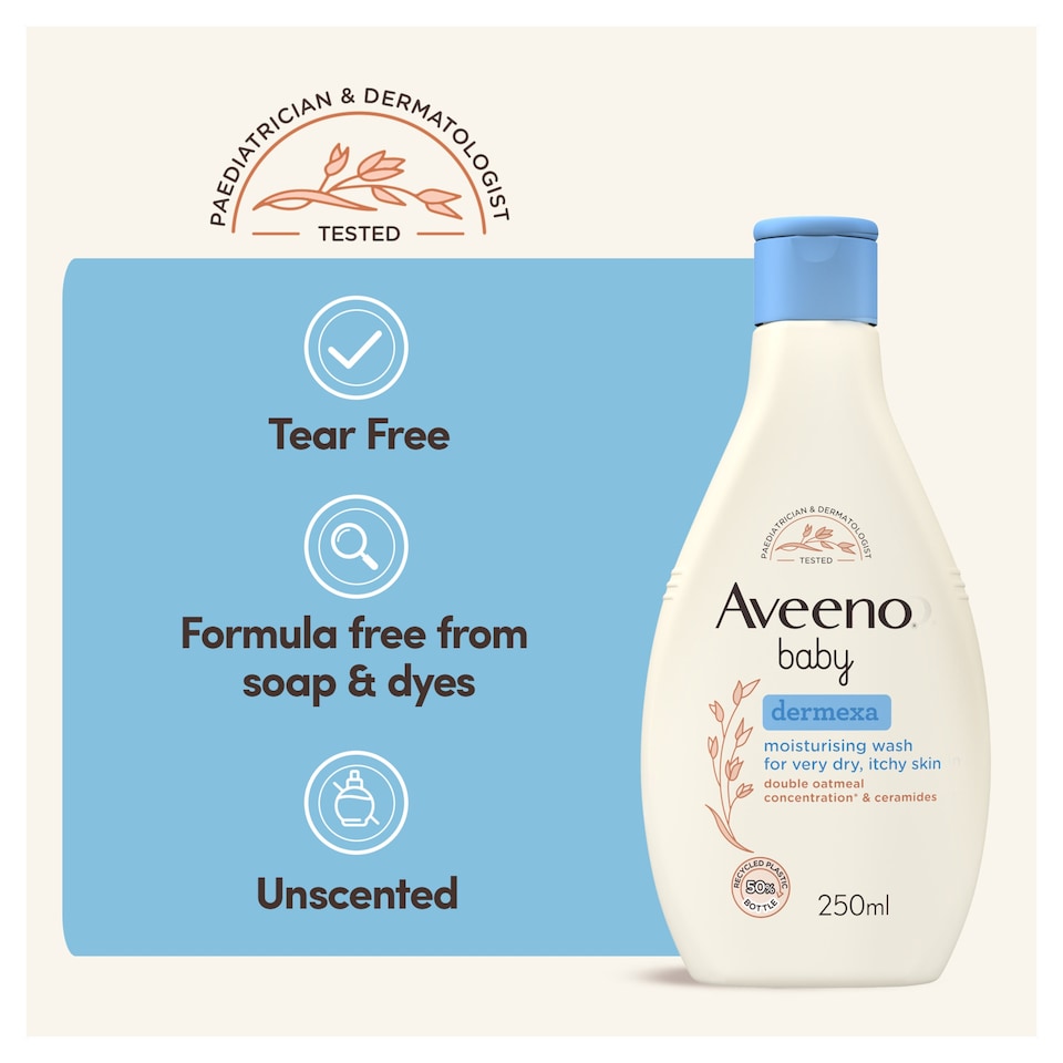 image 1 of Aveeno Baby Dermexa Moisturising Wash Dry Itchy Skin 250ml