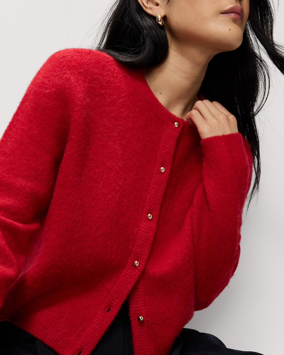 image 1 of F&F Crew Neck Cardigan in Red