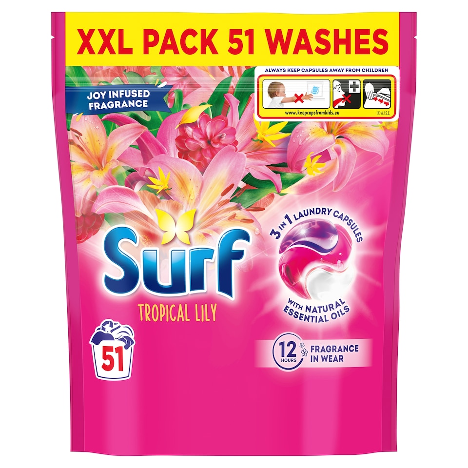 image 1 of Surf Tropical Lily Laundry Washing Capsules 51 Washes 882g