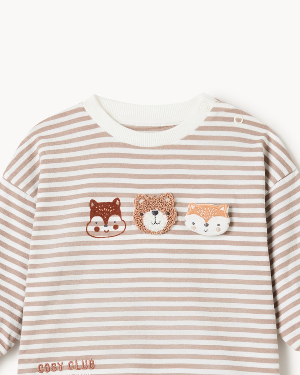 image 1 of F&F Baby Woodland Top and Ribbed Leggings Set in Neutral