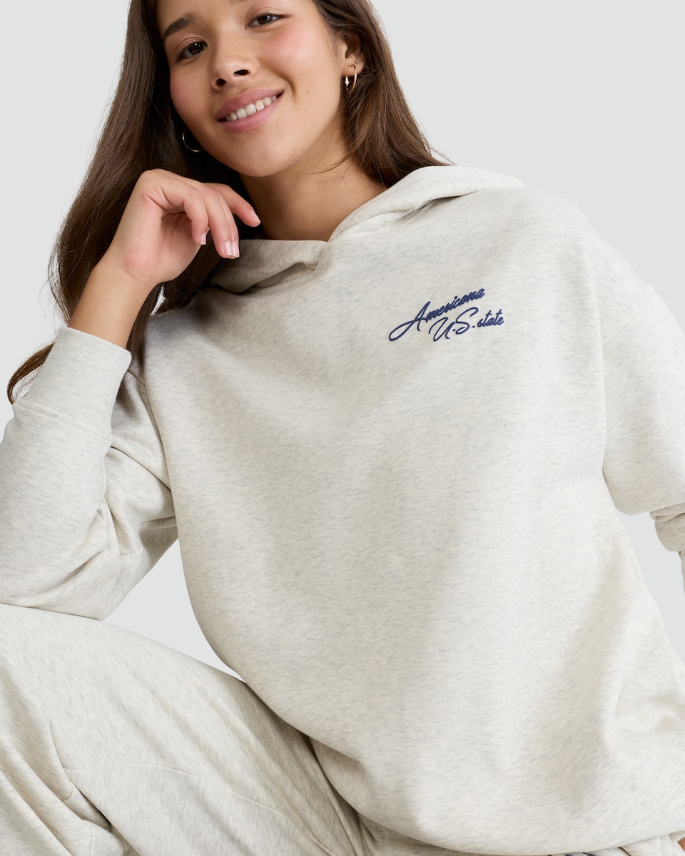 image 1 of OH ME OH MY Cotton Rich Americana U.S. State Hoodie in Grey Marl
