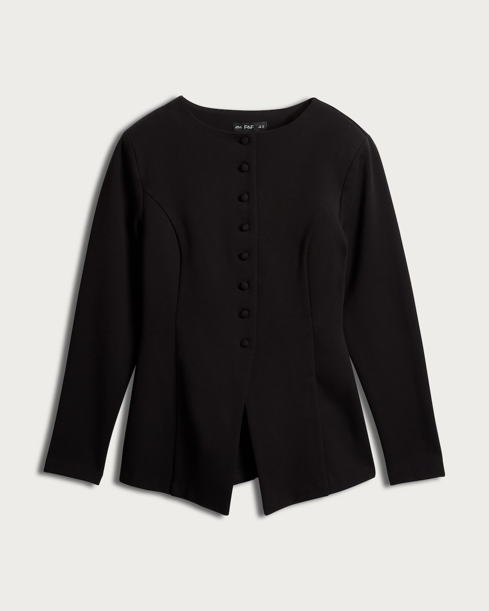 image 1 of F&F Button Front Long Sleeve Blouse in Black