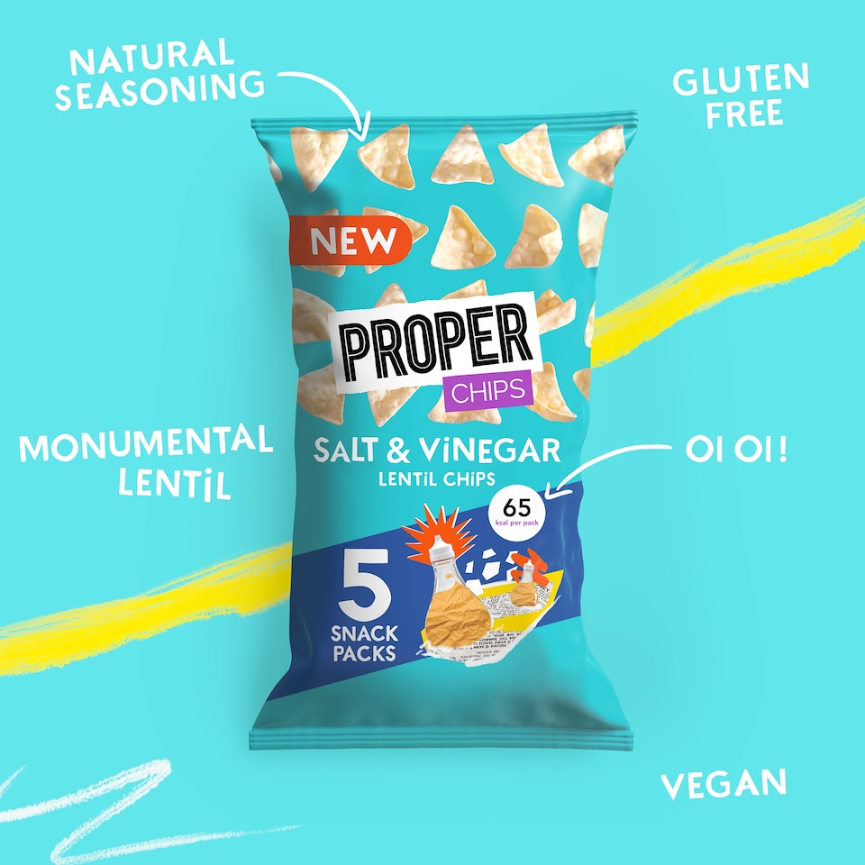 image 1 of Proper Chips Salt & Vinegar Lentil Chips 5 X 14G