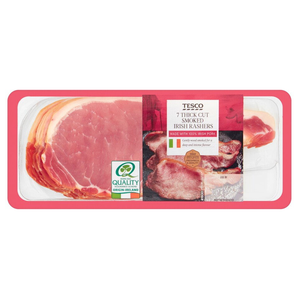 Tesco Irish Smoked Thick Cut Back Bacon Rashers 335G