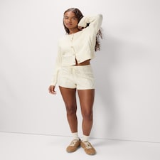 OH ME OH MY Cable Knit Drawstring Shorts in Cream