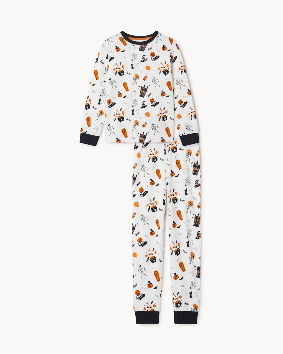 image 1 of F&F Unisex Pure Cotton Halloween Pyjama Set in White