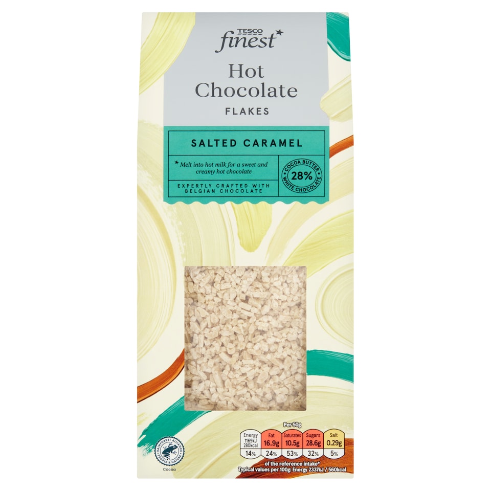 Tesco Finest Belgian Salted Caramel & White Hot Chocolate Flakes 250g