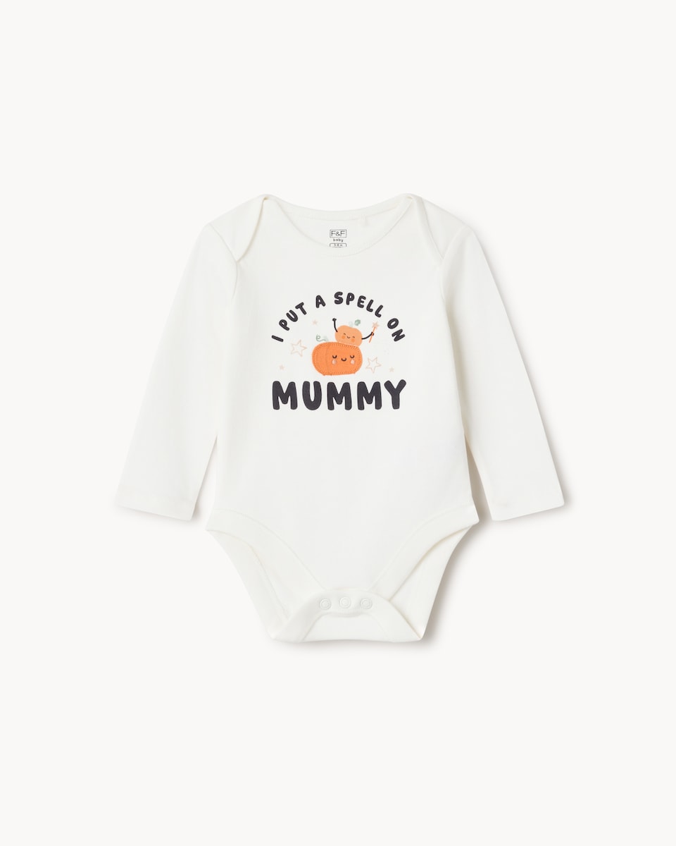 image 1 of F&F Baby Pure Cotton Pumpkin Bodysuit in White