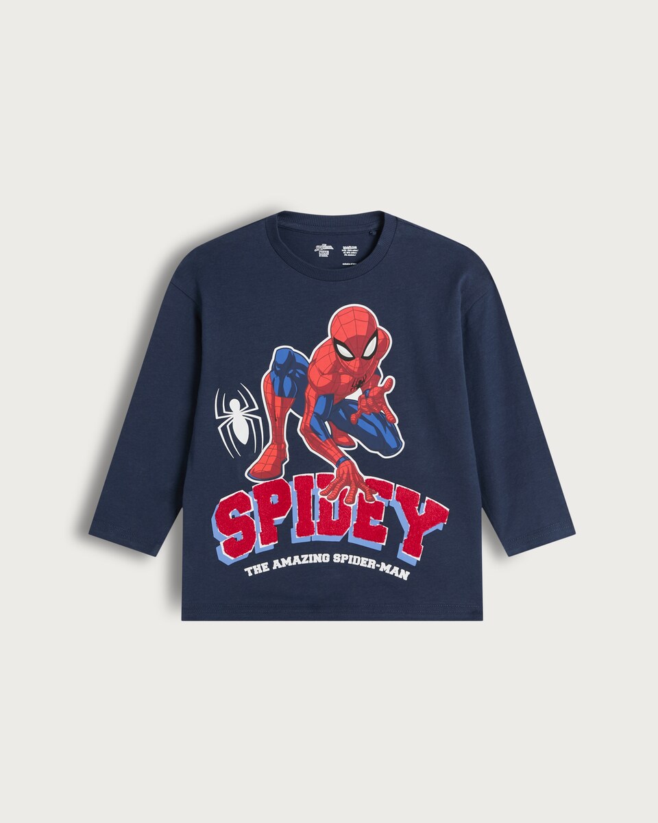 image 1 of Marvel Spider-Man Pure Cotton Long Sleeved Top in Navy