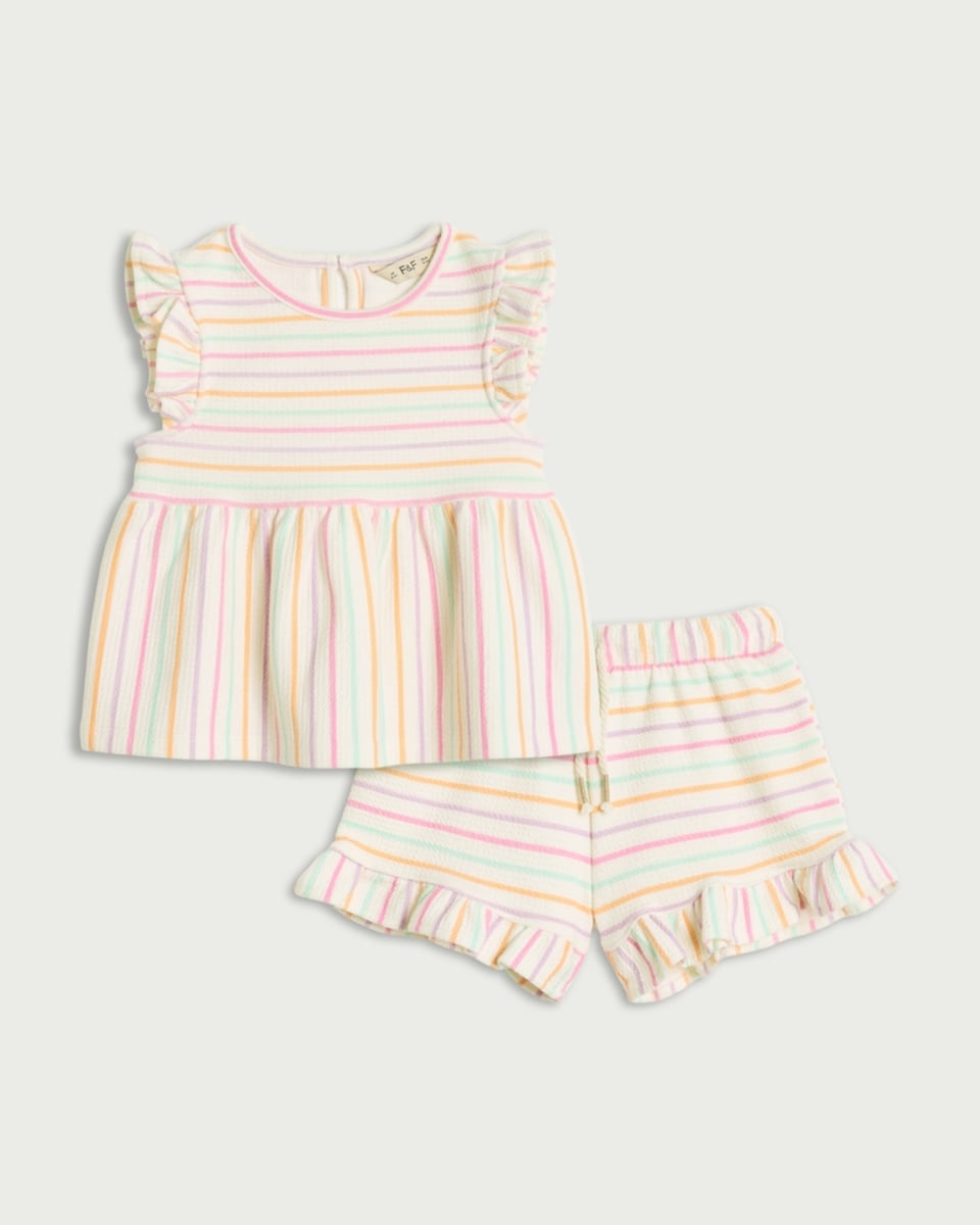 image 1 of F&F Girls 2-Piece Striped Top and Shorts Set in Multi