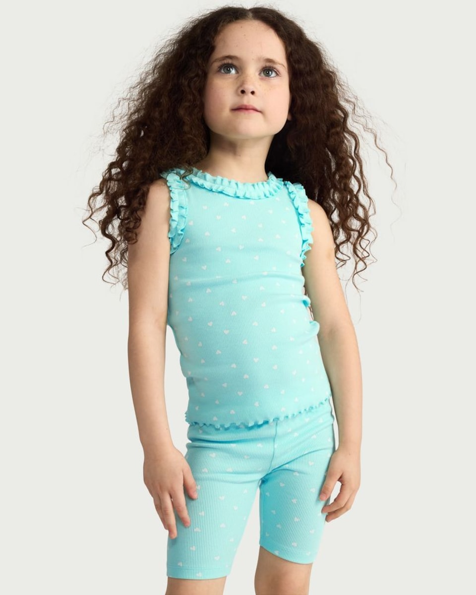 image 1 of F&F Girls Cotton Rich Heart Print Vest in Green