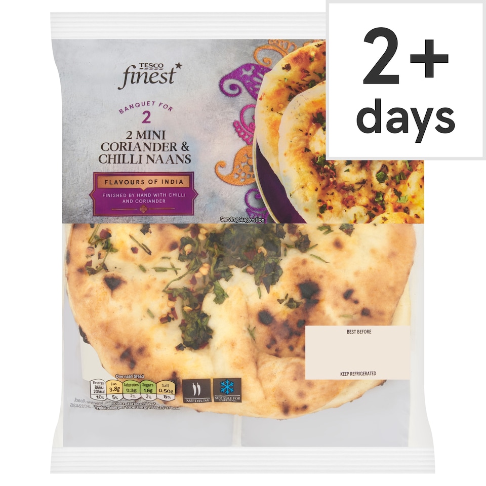 Tesco Finest 2 mini Chilli and Coriander Naans
